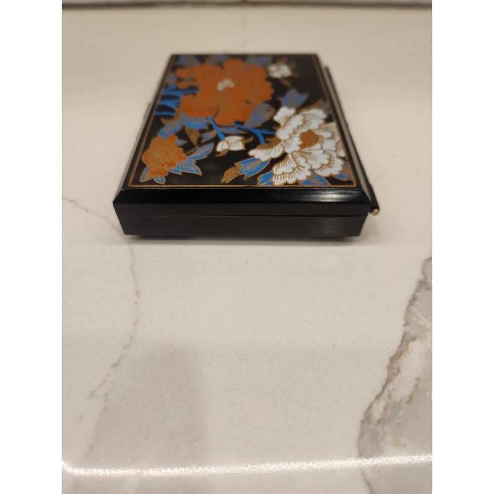 Vintage Hard Plastic Brown Travel Tissue Box Mirrored Multi Floral Oriental - Picture 5 of 11